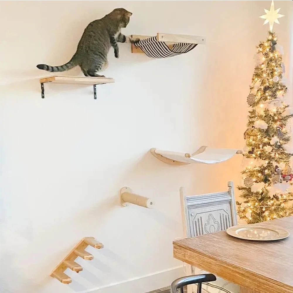 Wall-Mounted Cat Climbing Frame 50Cm Cat Climbing Ladder Hammock Activity Sisal Cat Grab Post Cat Pedal Indoor Cat House