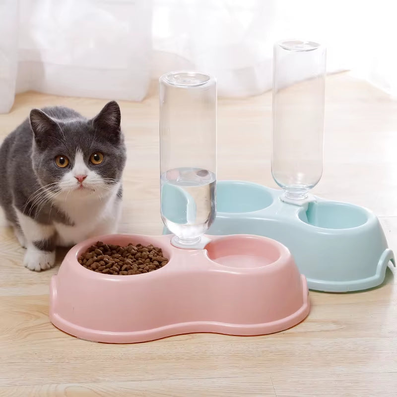 Solid Color Simple Style Automatic Feeder Drinker Dog Bowl Pet Double Bowl Cat Bowl Pet Bowl Pet Supplies Pet Accessories