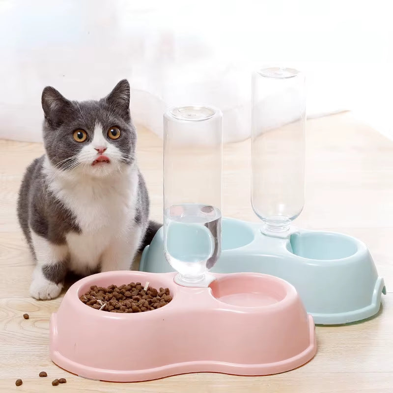 Solid Color Simple Style Automatic Feeder Drinker Dog Bowl Pet Double Bowl Cat Bowl Pet Bowl Pet Supplies Pet Accessories