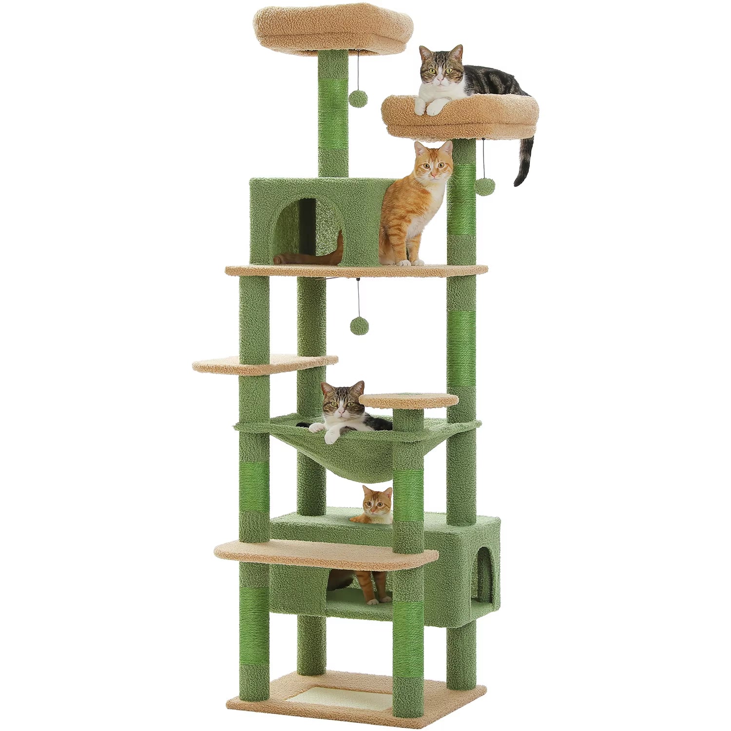 Multi-Level Cat Tree 72.4Inch Luxury Cat Tower with Condo Hammock Cat Scrapers with Scratching Post Cat Accessories Cat Toy