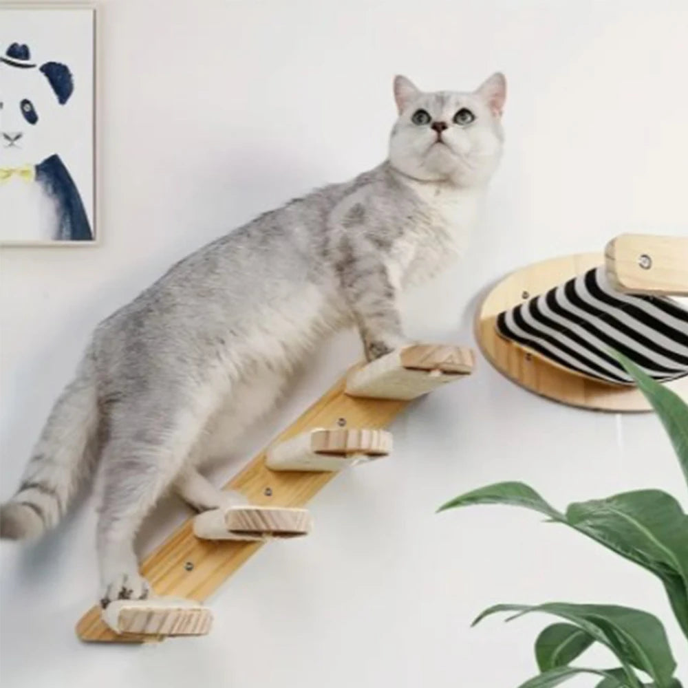 Wall-Mounted Cat Climbing Frame 50Cm Cat Climbing Ladder Hammock Activity Sisal Cat Grab Post Cat Pedal Indoor Cat House