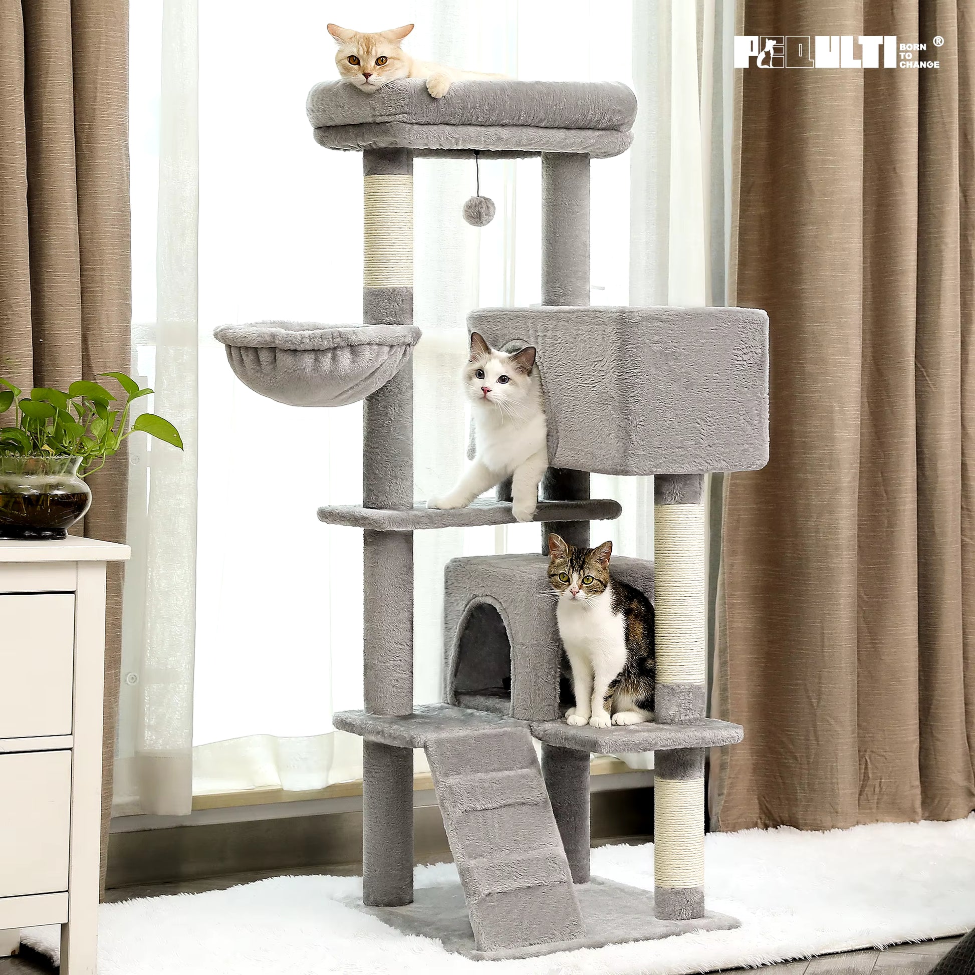 Free Shipping Multi-Level Cat Tree for Cats with Cozy Perches Stable Cat Climbing Frame Cat Scratch Board Toys Cat Furniture