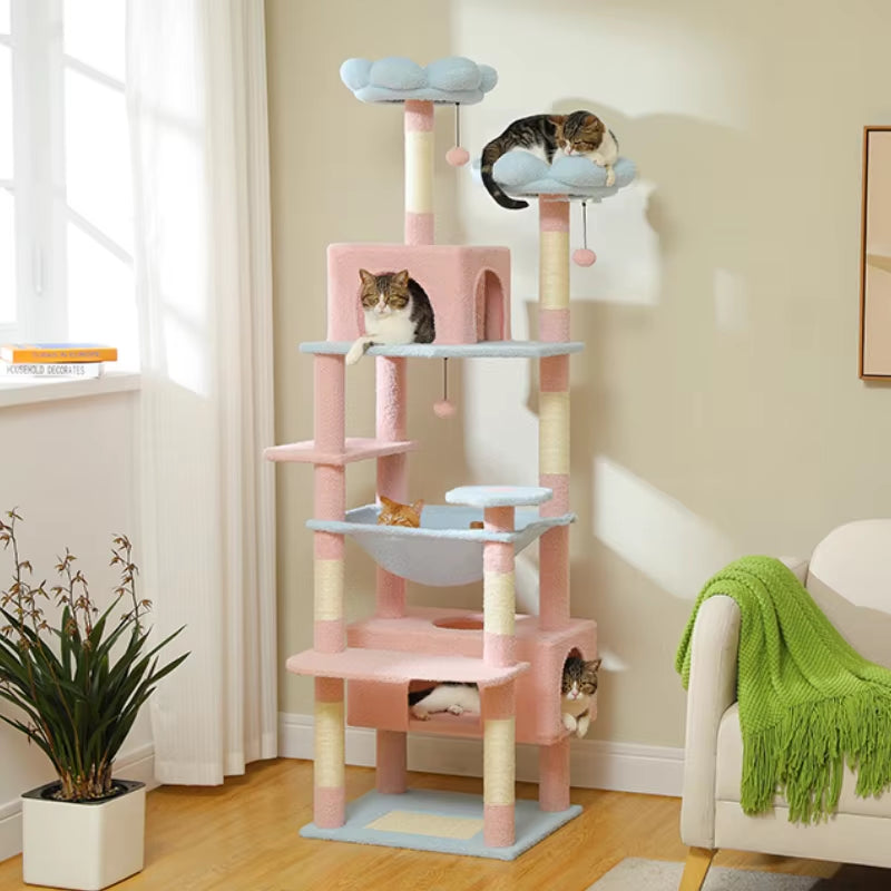 Multi-Level Cat Tree 72.4Inch Luxury Cat Tower with Condo Hammock Cat Scrapers with Scratching Post Cat Accessories Cat Toy