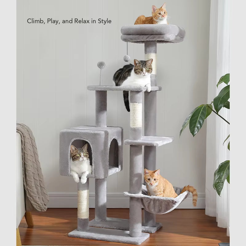 Cat Tree with Hammock Scratching Posts 2 Perches Large Condo for Indoor Cats