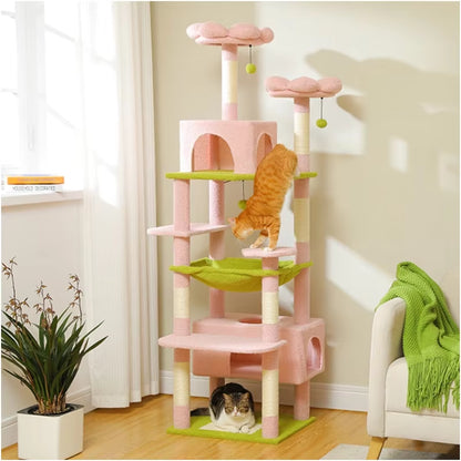 Multi-Level Cat Tree 72.4Inch Luxury Cat Tower with Condo Hammock Cat Scrapers with Scratching Post Cat Accessories Cat Toy